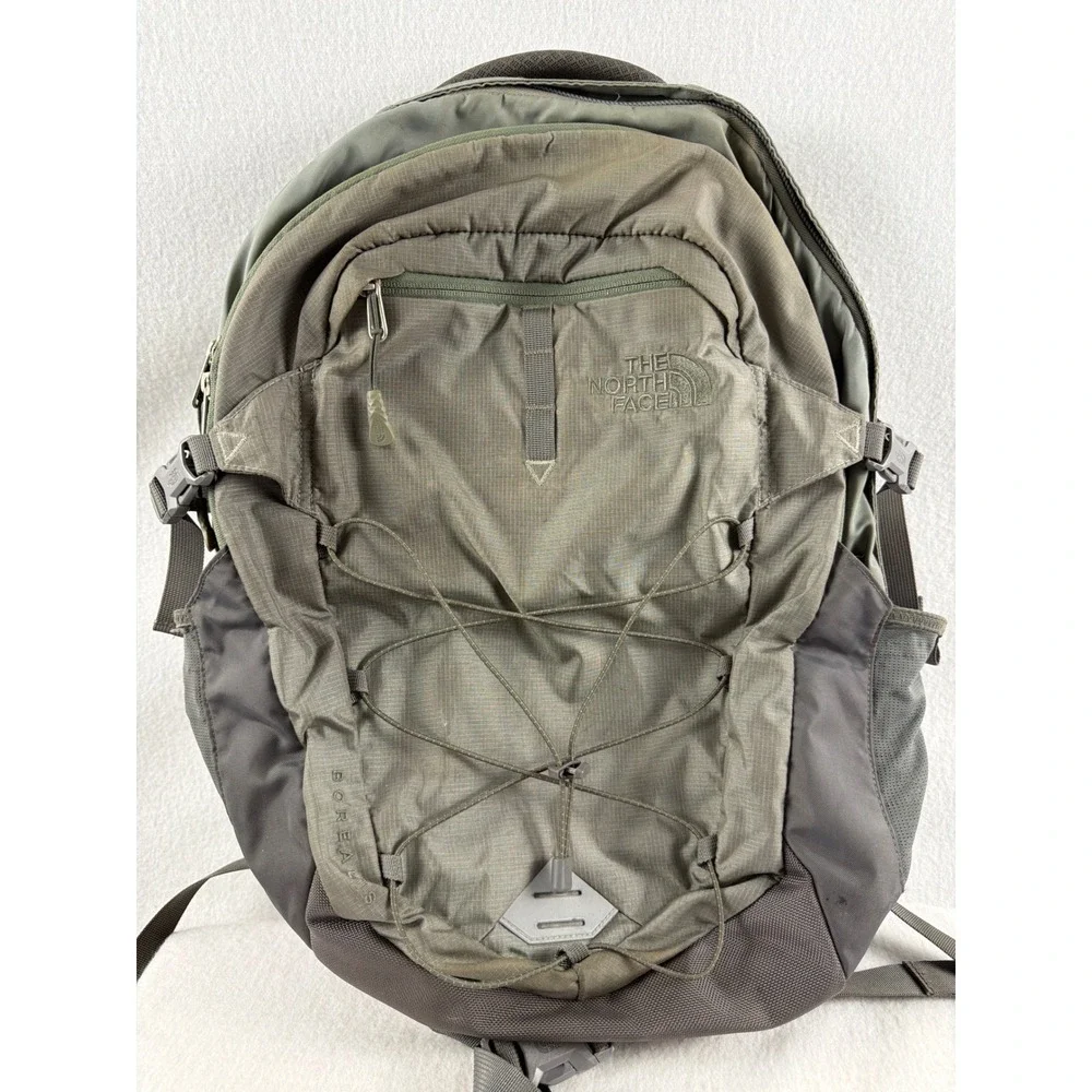 The North Face Borealis Backpack Olive Green Grey Hiking School Laptop Bag